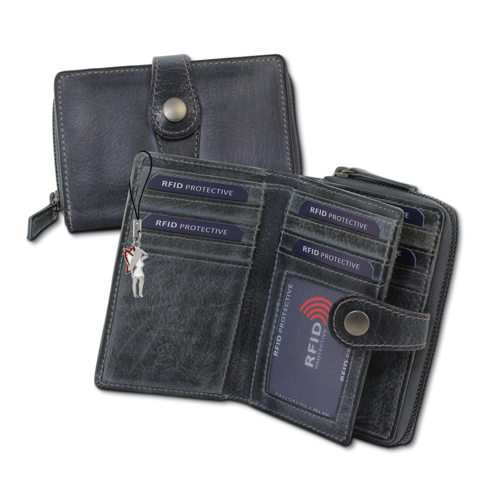 DrachenLeder Leder grau Portemonnaie Brieftasche RFID Schutz OPD210K