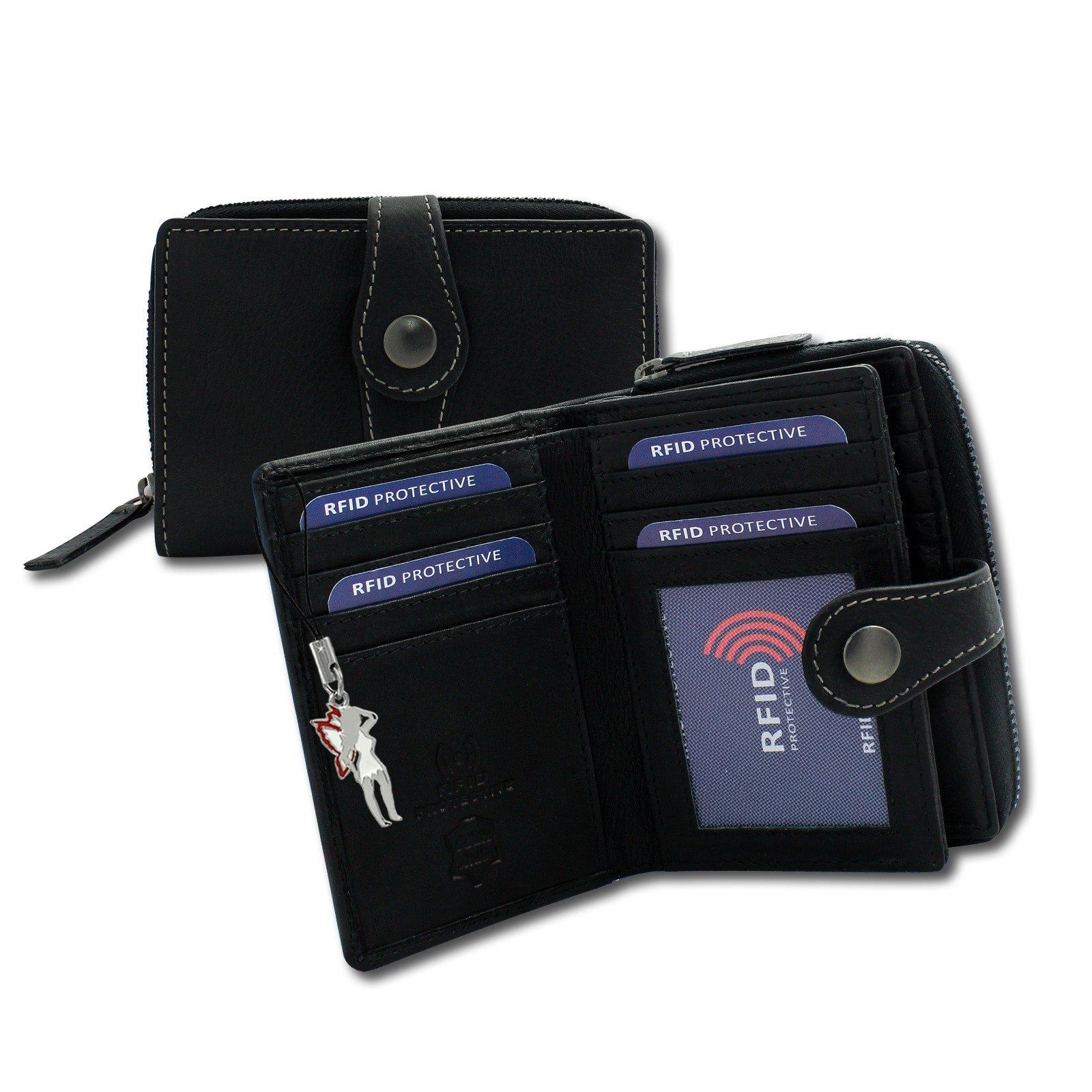 DrachenLeder Leder schwarz Portemonaie Brieftasche RFID Schutz OPD210S