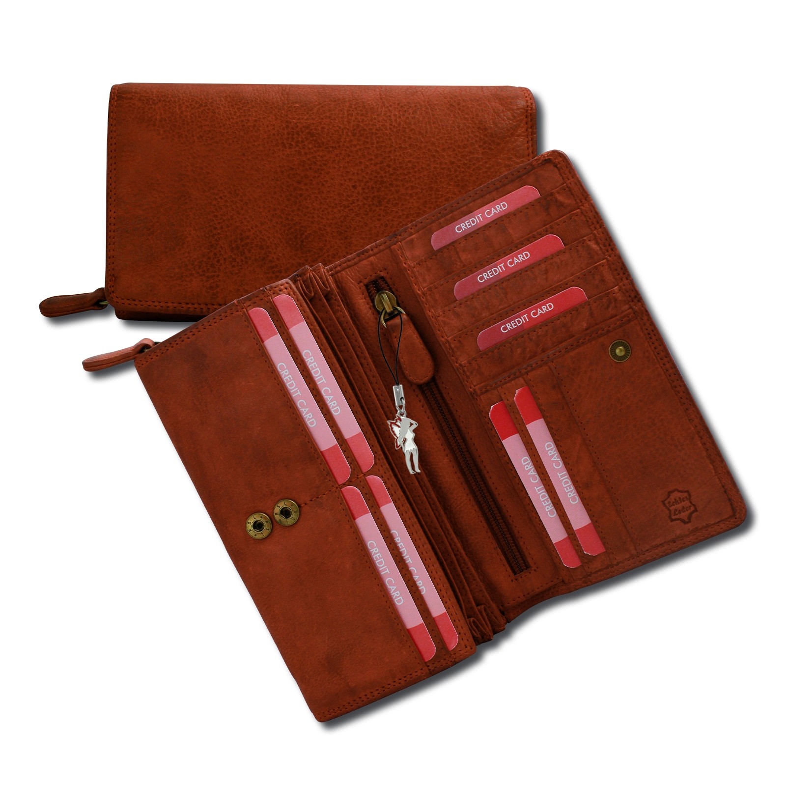 Geldbörse Großes Portemonnaie Querformat XXL Leder cognac Brieftasche OPD410O