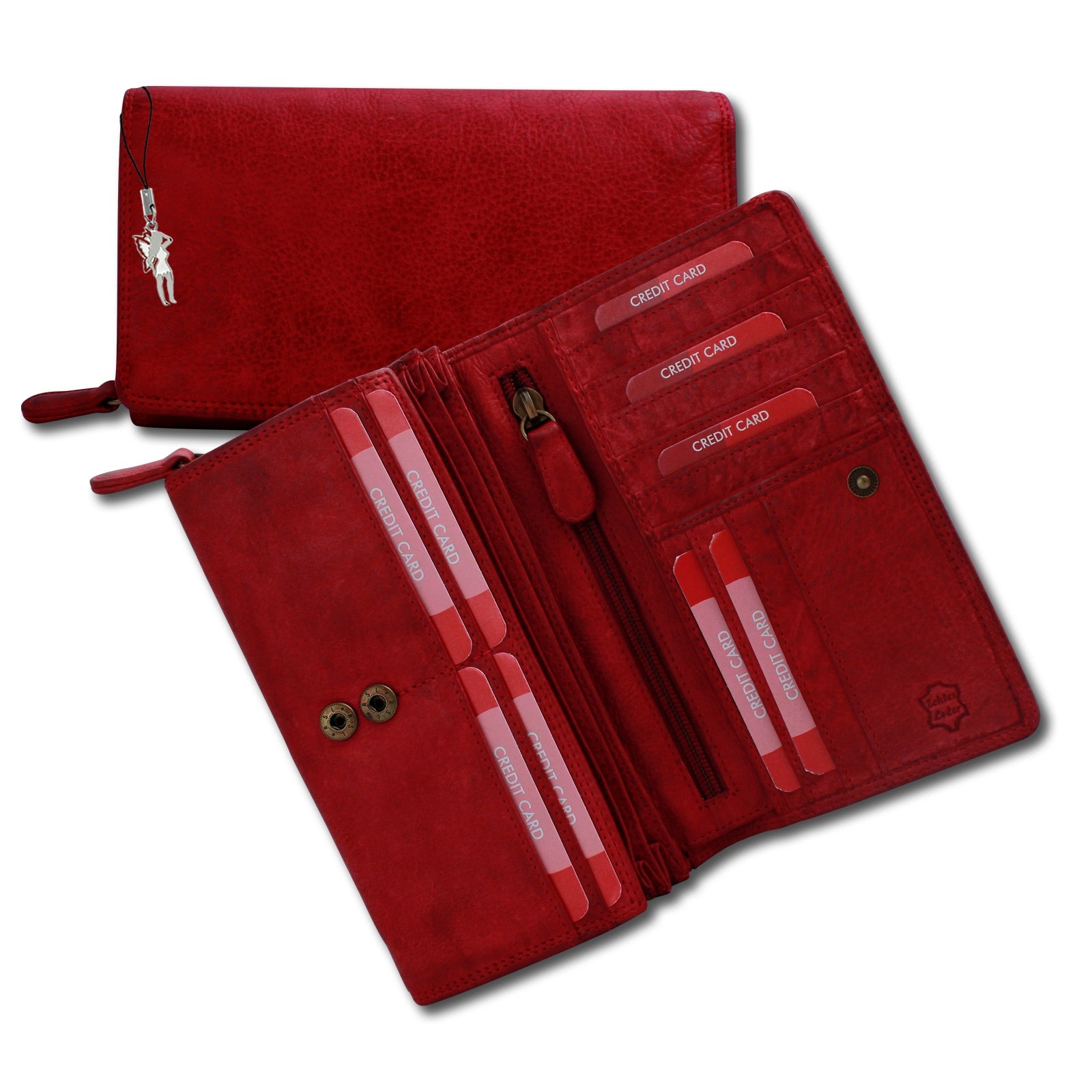 Großes Portemonnaie Querformat XXL Leder rot Brieftasche OPD410R