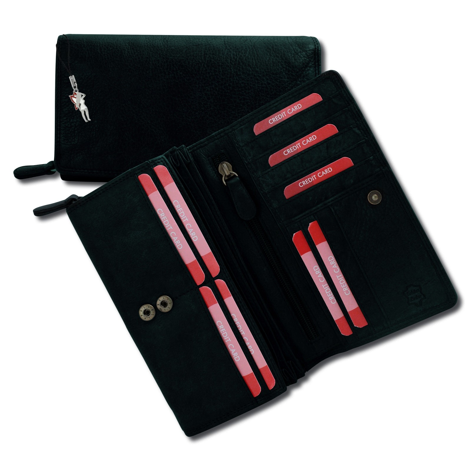 Großes Portemonnaie Querformat XXL Leder schwarz Brieftasche OPD410S
