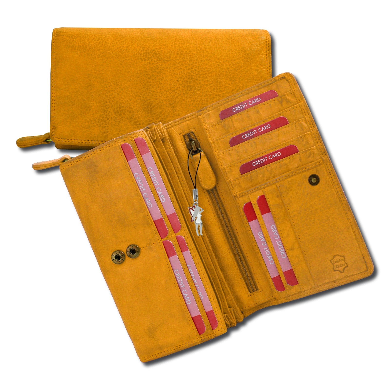 Großes Portemonnaie Querformat XXL Leder gelb Brieftasche OPD410Y