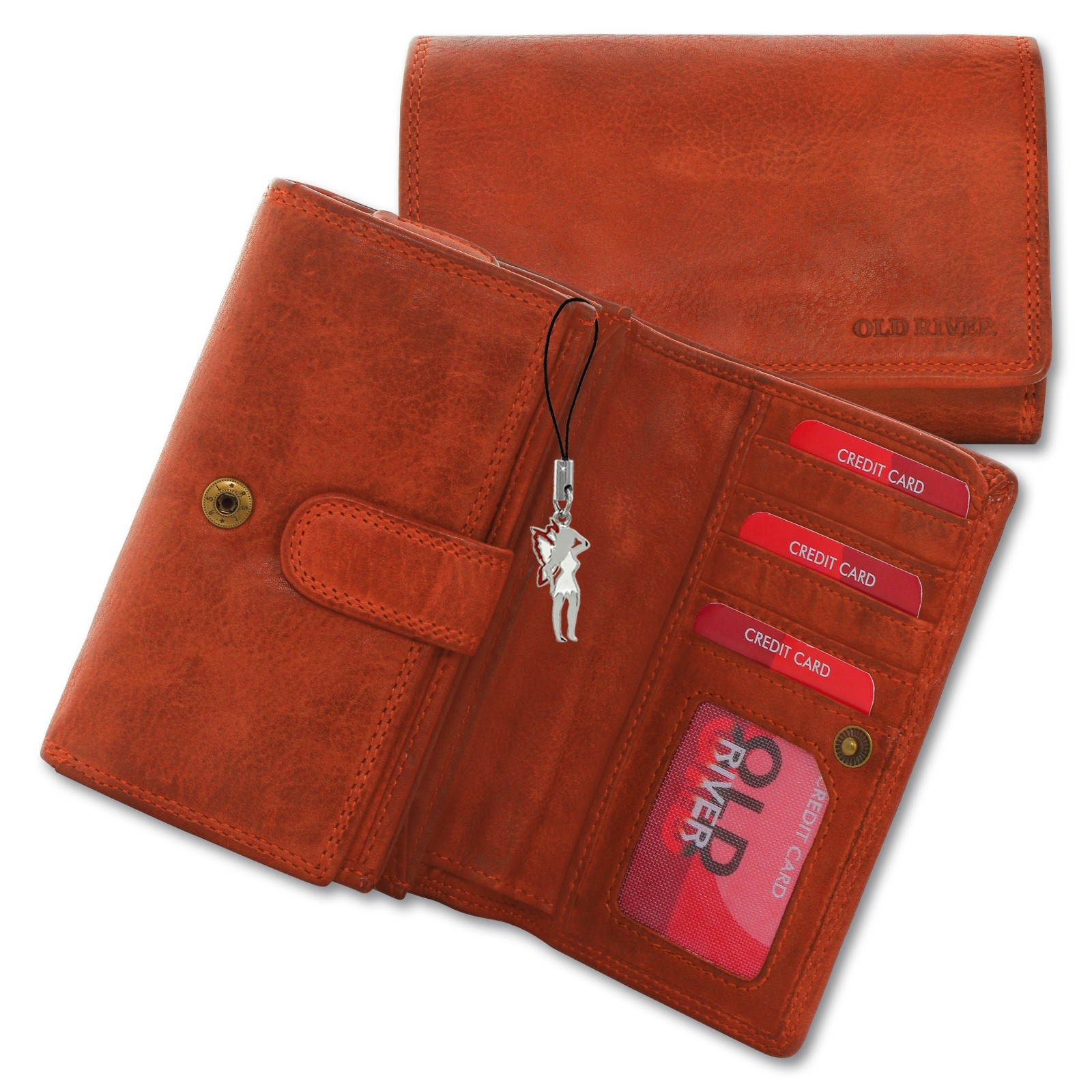 Geldbörse Großes Portemonnaie Querformat Leder cognac Brieftasche OPD421O