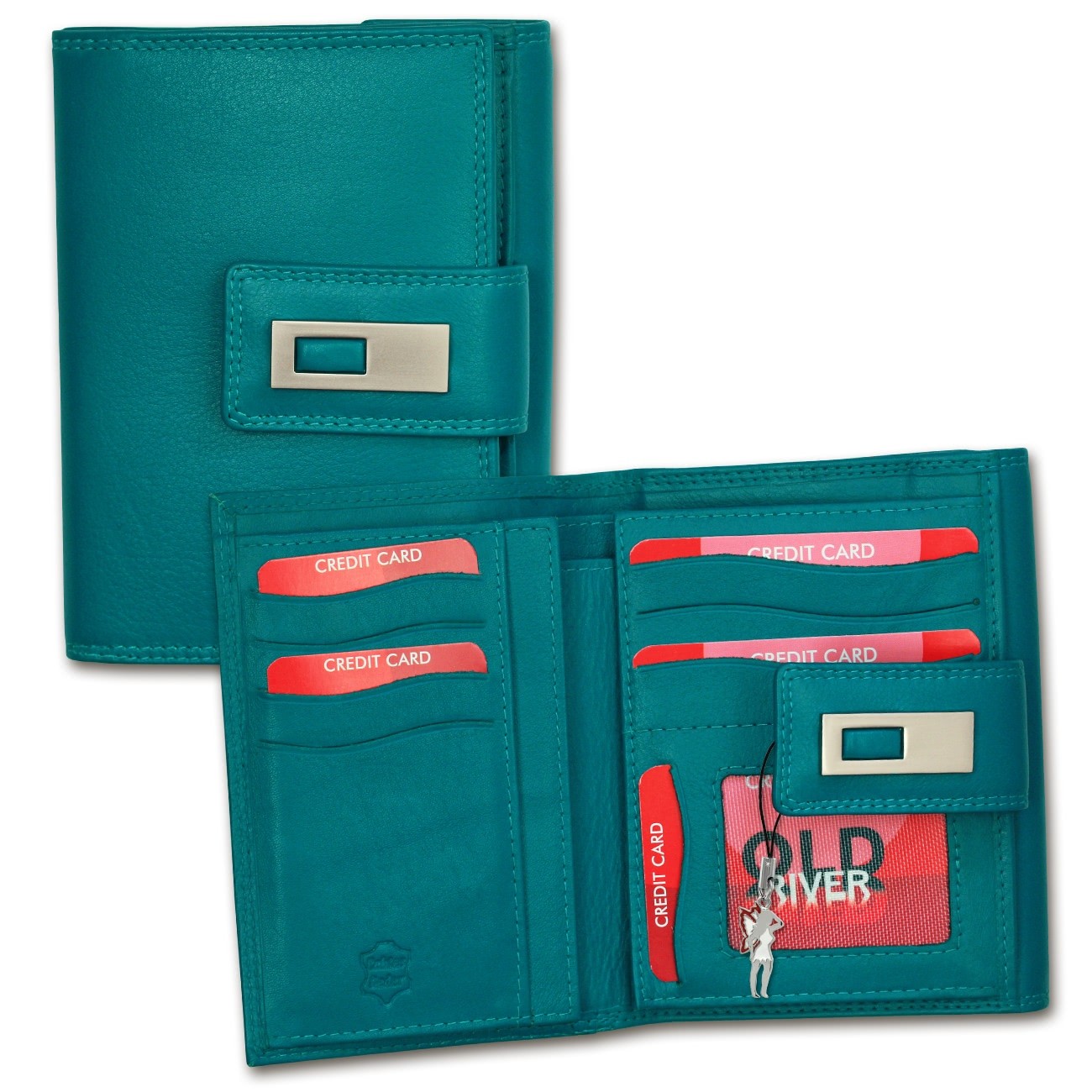 Old River Geldbörse echtes Leder blau XL Damen Brieftasche Portemonnaie OPD701B