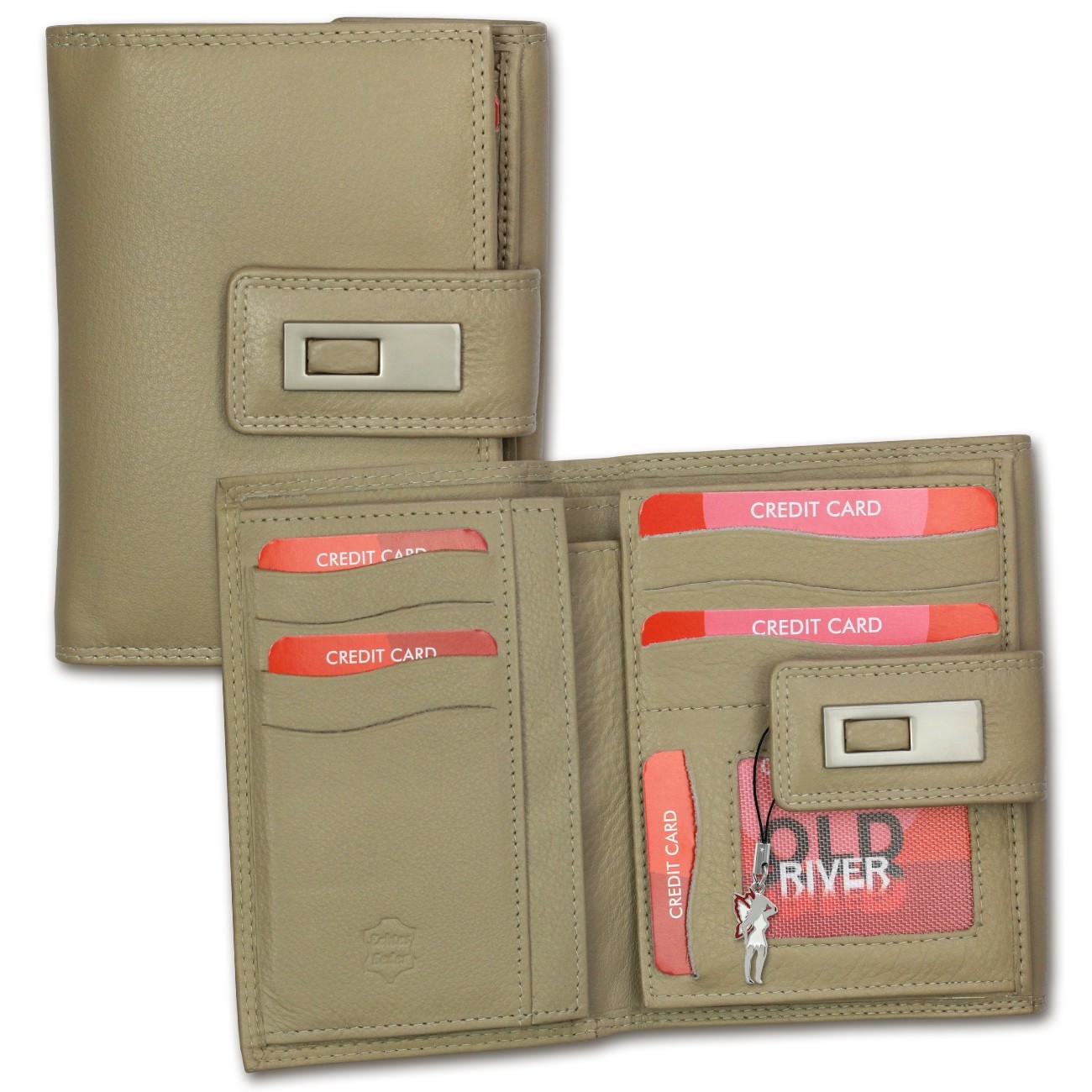 Old River Echt-Leder taupe, braun XL Brieftasche Portemonnaie OPD701C