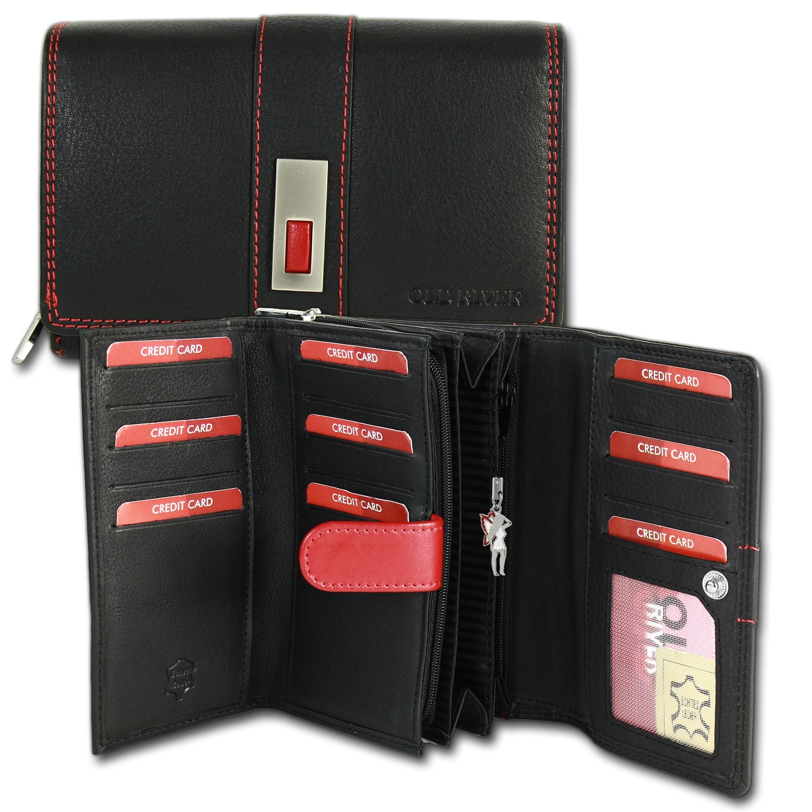 Old River Großes Portemonnaie XL Querformat Leder schwarz OPD702S