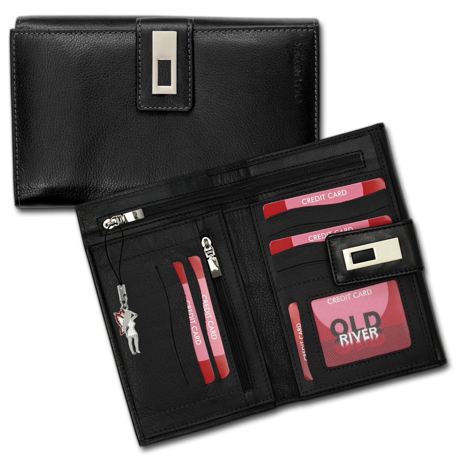 Leder schwarz XXL Portemonnaie Brieftasche Old River OPD715S