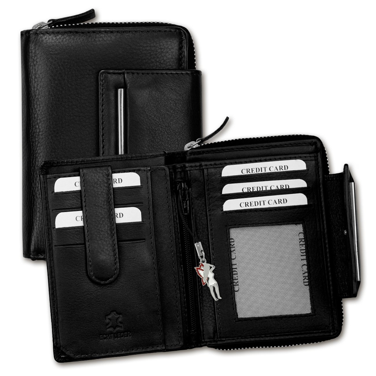 Geldbörse Leder schwarz Brieftasche Portemonnaie Hochformat DrachenLeder OPD716S