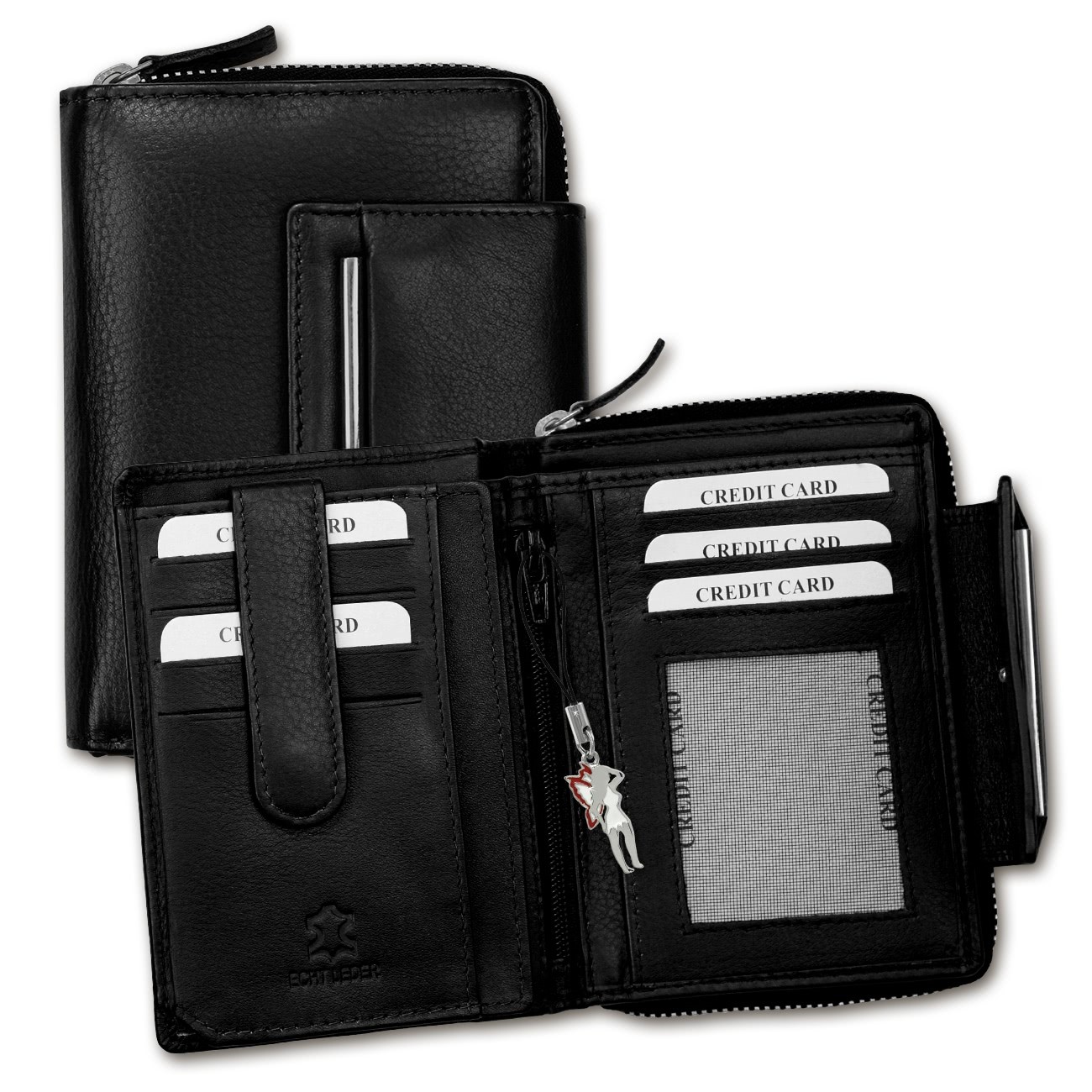 Leder schwarz Brieftasche Portemonnaie Hochformat DrachenLeder OPD716S