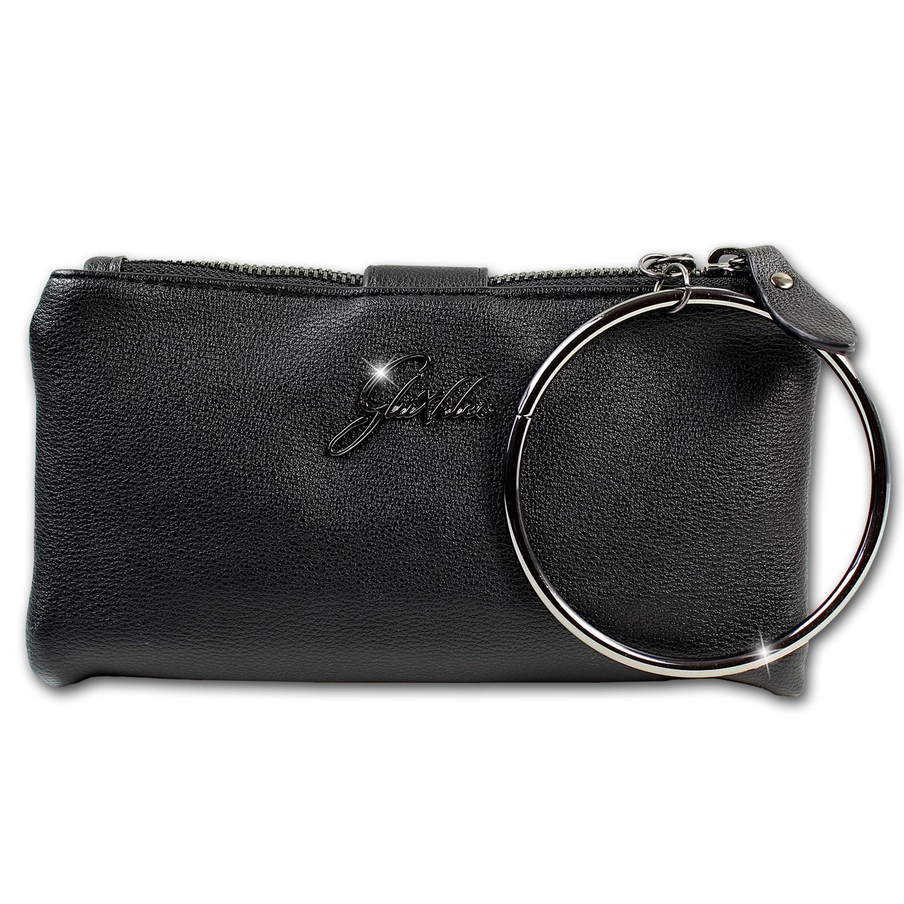 Glüxklee XXL Damen Portemonnaie Armreif Kunstleder schwarz OPD717S
