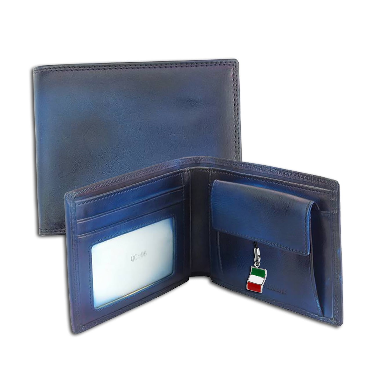 Florence Vintage Portemonnaie echtes Leder Geldbörse blau Brieftasche OPF100B