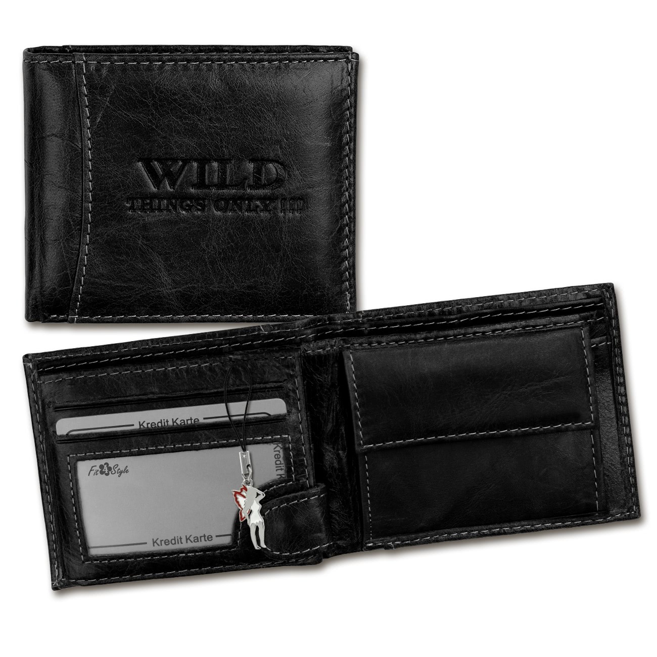 Wild Things Only Echt-Leder schwarz RFID Schutz Brieftasche OPJ102S