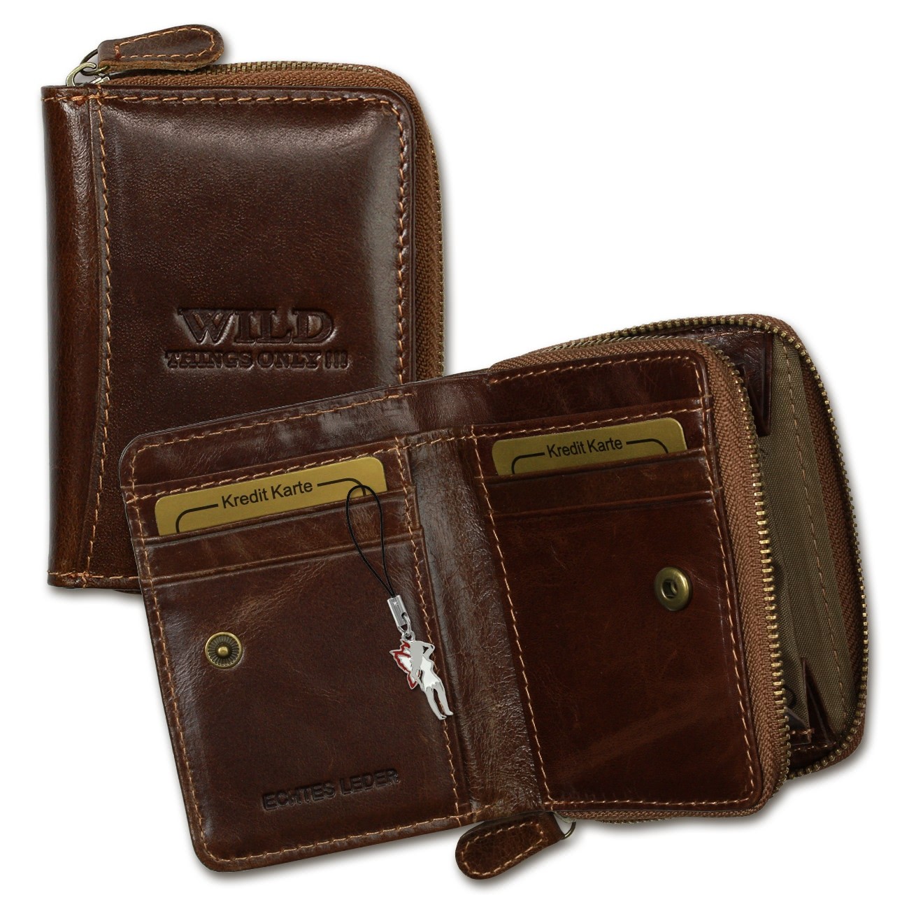 Wild Things Only echtes Leder braun RFID Schutz Minibörse OPJ111N