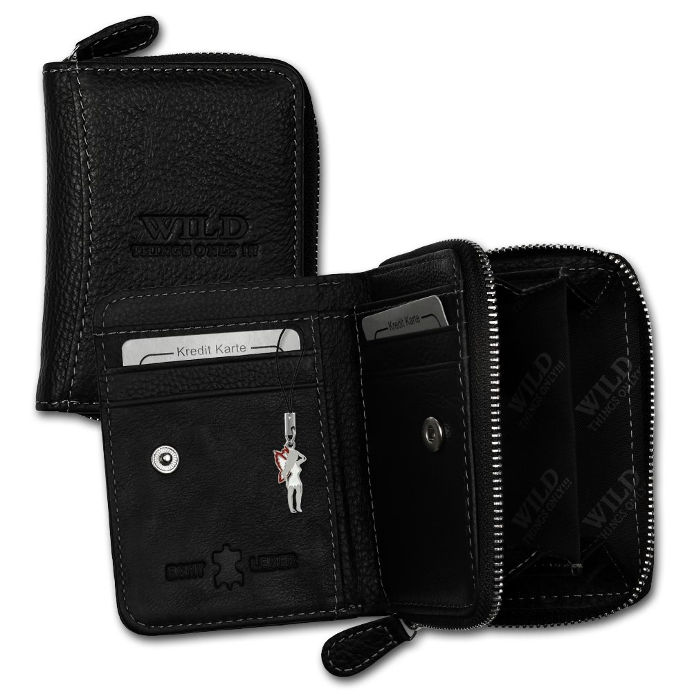 Wild Things Only echtes Leder schwarz RFID Schutz Minibörse OPJ111S