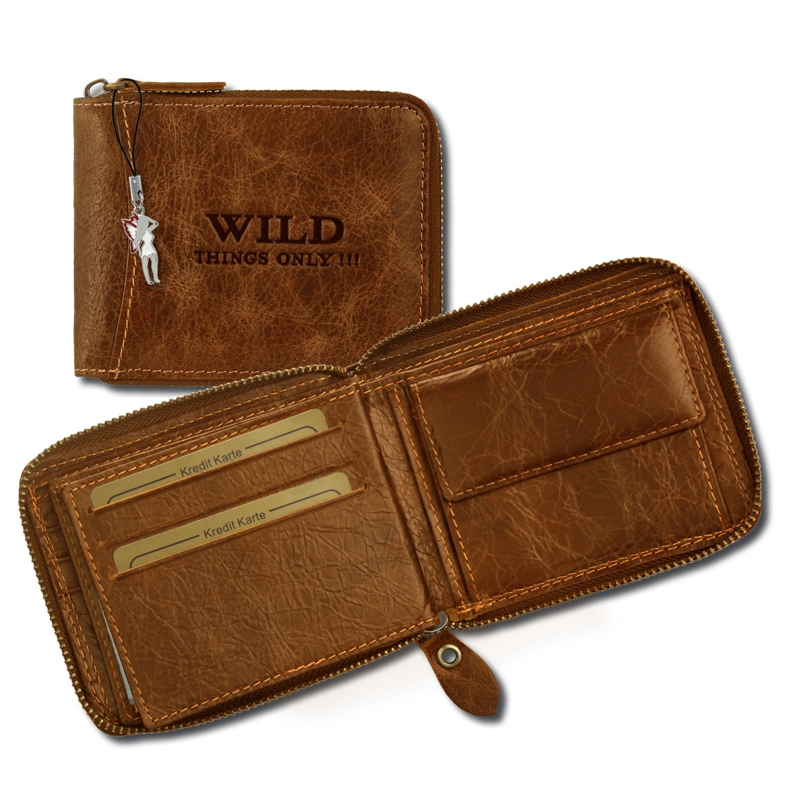 Wild Things Only Portemonnaie hellbraun Geldbeutel Leder RFID Schutz OPJ112O