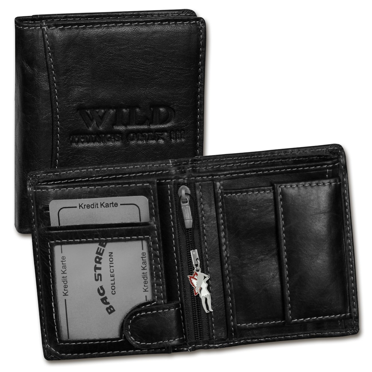Wild Things Only Leder schwarz RFID Schutz klein Brieftasche OPJ115S