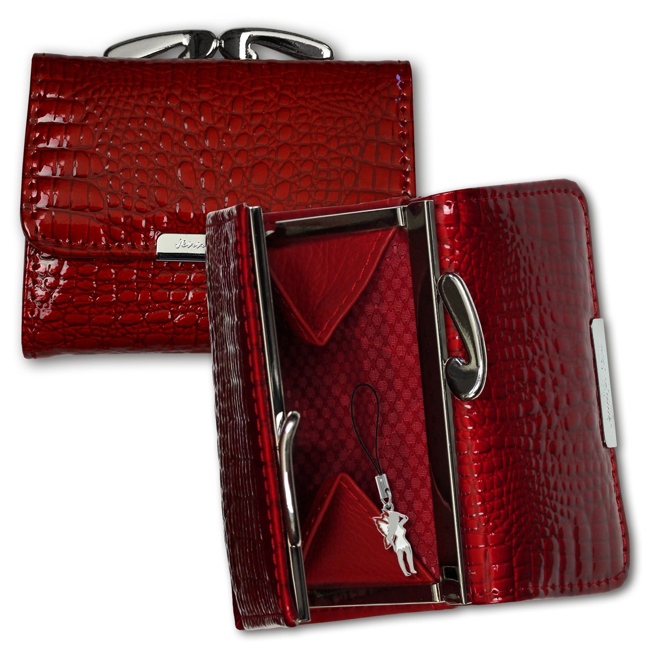 Jennifer Jones echtes Leder rot RFID Schutz Minibörse Croco OPJ119R