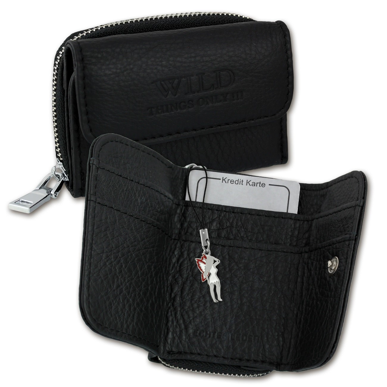 Wild Things Only echtes Leder schwarz Portemonnaie Minibörse OPJ120S