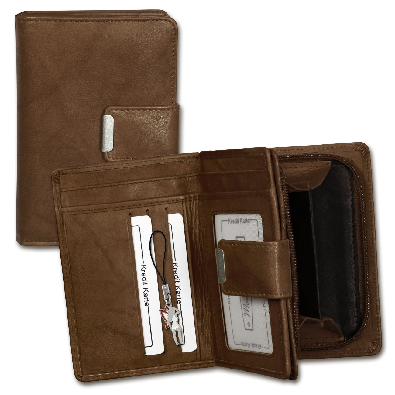 Money Maker echtes Leder braun Portemonnaie Brieftasche Damen OPJ701C