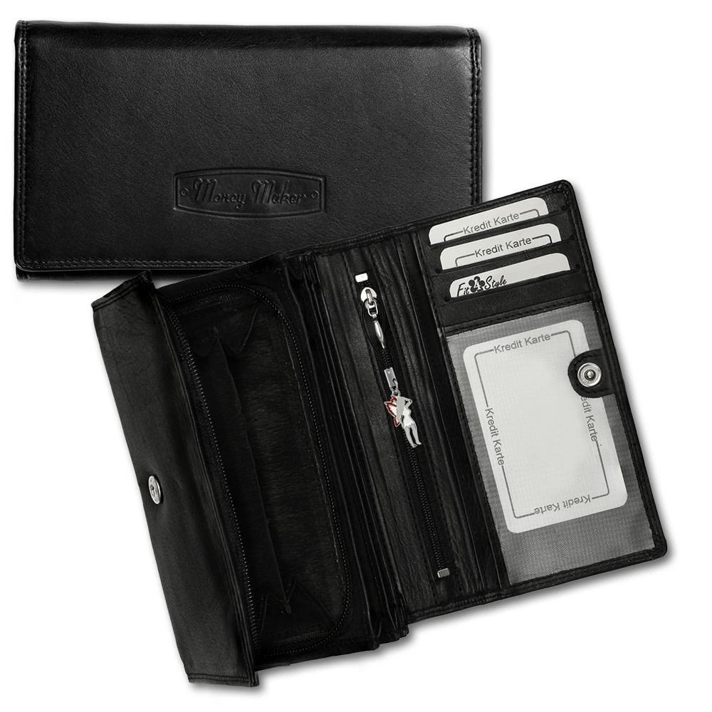 Money Maker schwarz Portemonnaie echtes Leder RFID Schutz OPJ703S