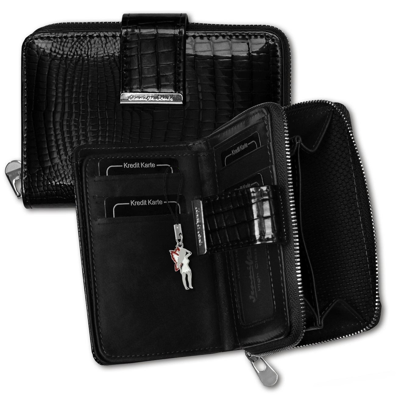 Jennifer Jones Portemonnaie RFID Croco Echtleder schwarz OPJ711S
