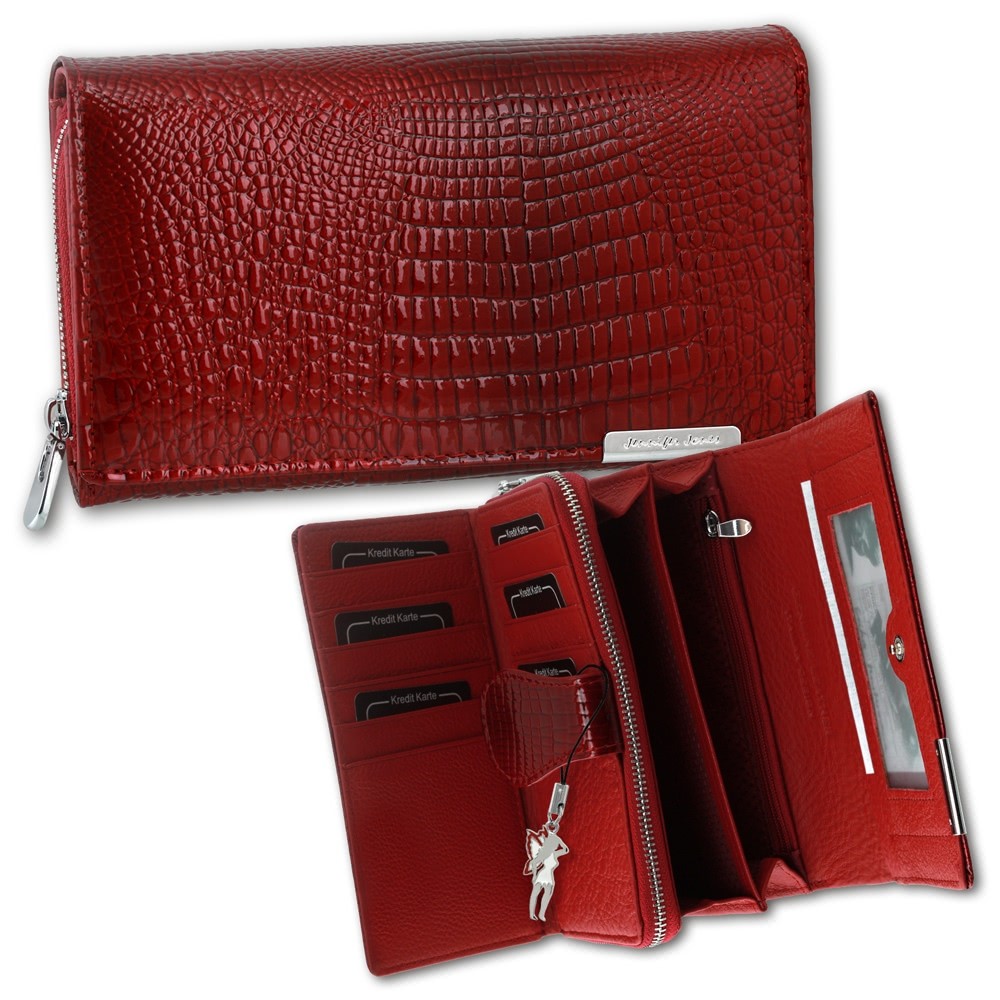 Jennifer Jones Geldbörse Leder rot Portemonnaie Croco Damen Brieftasche OPJ712R