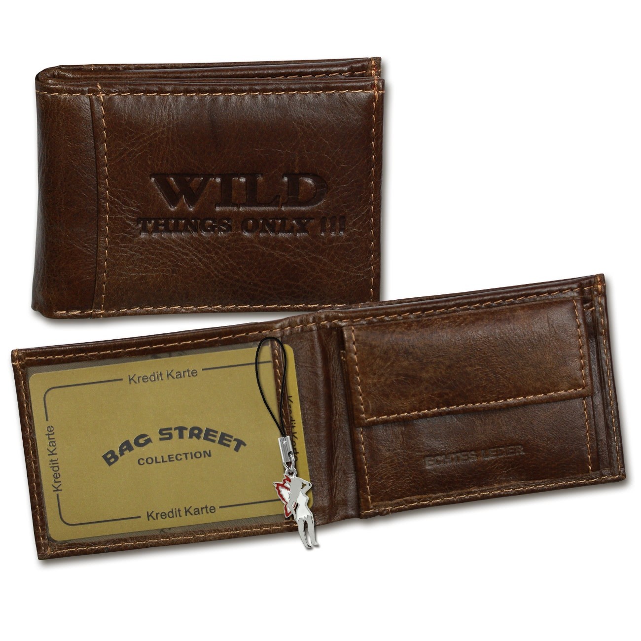 Wild Things Only Echtleder braun Minibörse Portemonnaie RFID OPJ800N