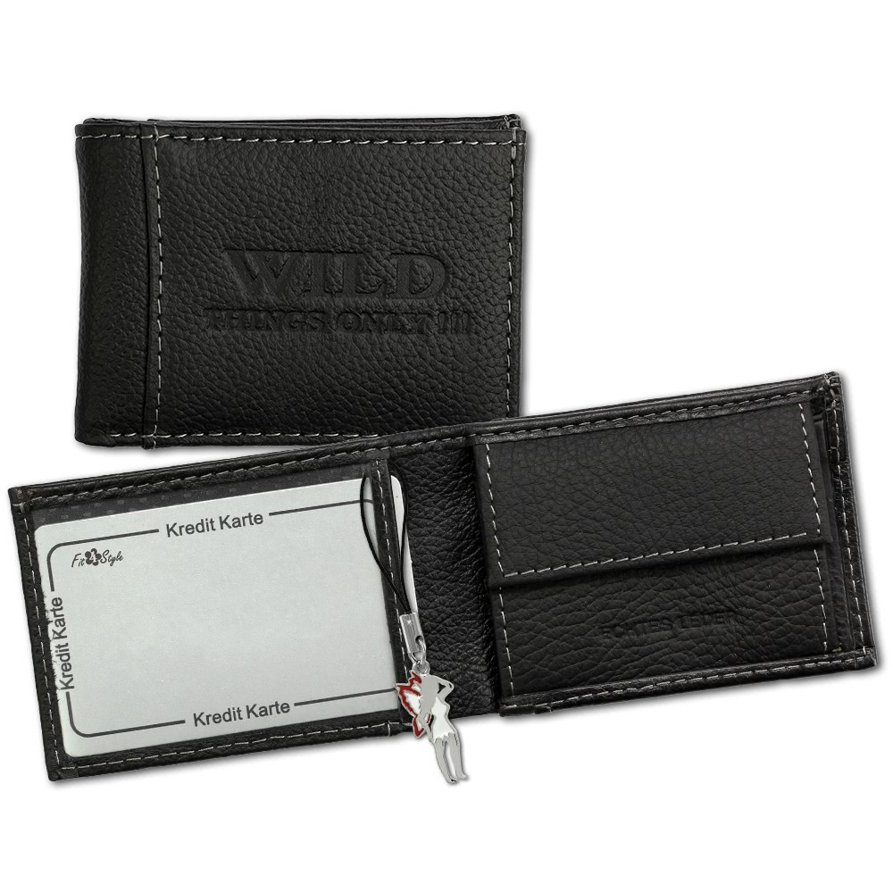 Wild Things Only Geldbörse Leder schwarz Portemonnaie Minibörse RFID OPJ800S