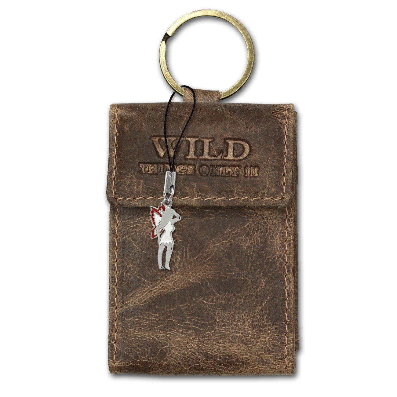 Wild Things Only Etui, Geldbörse Leder braun Minibörse Schlüsseltasche OPJ904N