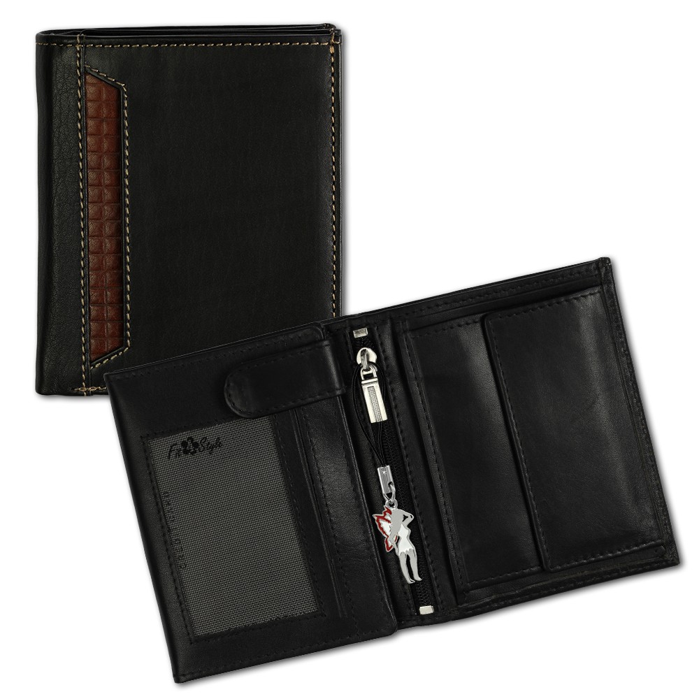 DrachenLeder Leder Geldbörse schwarz/braun Portemonnaie mit Außenfach OPR102S