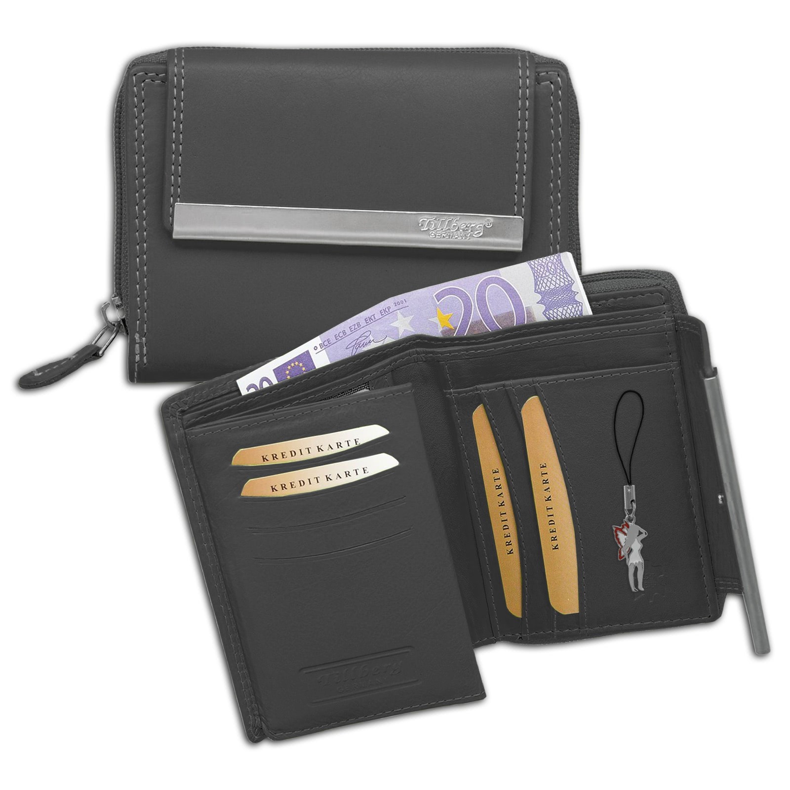 DrachenLeder grau Echtleder Portemonnaie Brieftasche Damen OPR704K