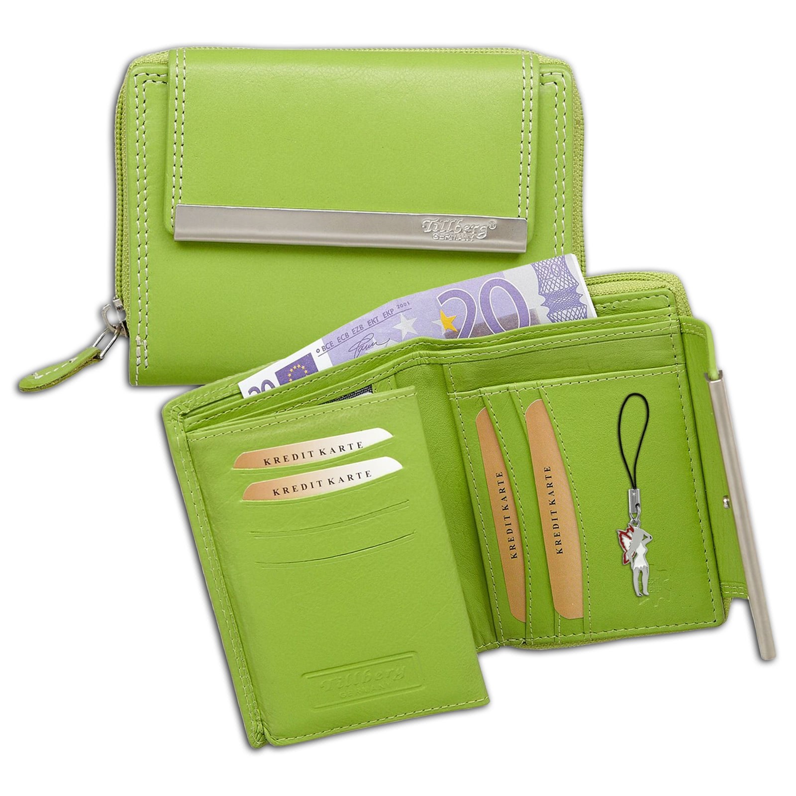 DrachenLeder Geldbörse apfelgrün Leder Portemonnaie Brieftasche Damen OPR704L