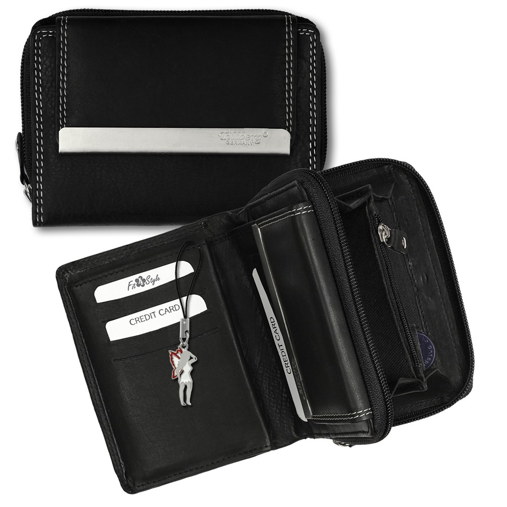 DrachenLeder schwarz Echtleder Portemonnaie Brieftasche Damen OPR704S