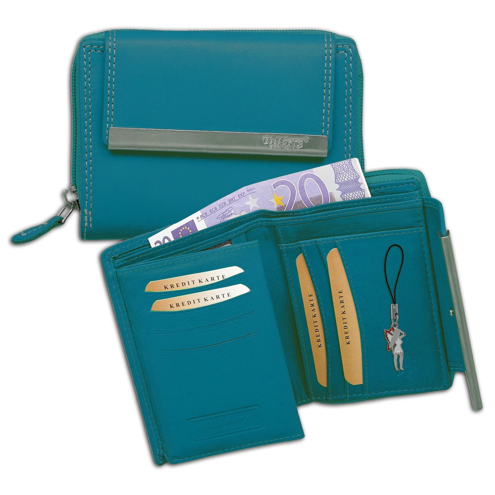 DrachenLeder seeblau Echtleder Portemonnaie Brieftasche Damen OPR704T