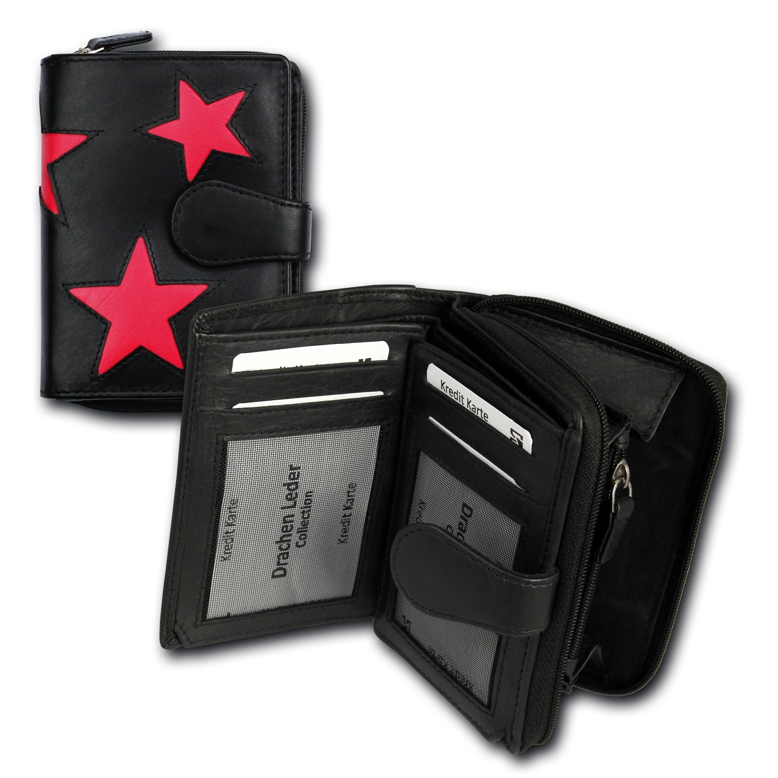 DrachenLeder Portemonnaie Hochformat Leder schwarz, pink Damen OPS104P