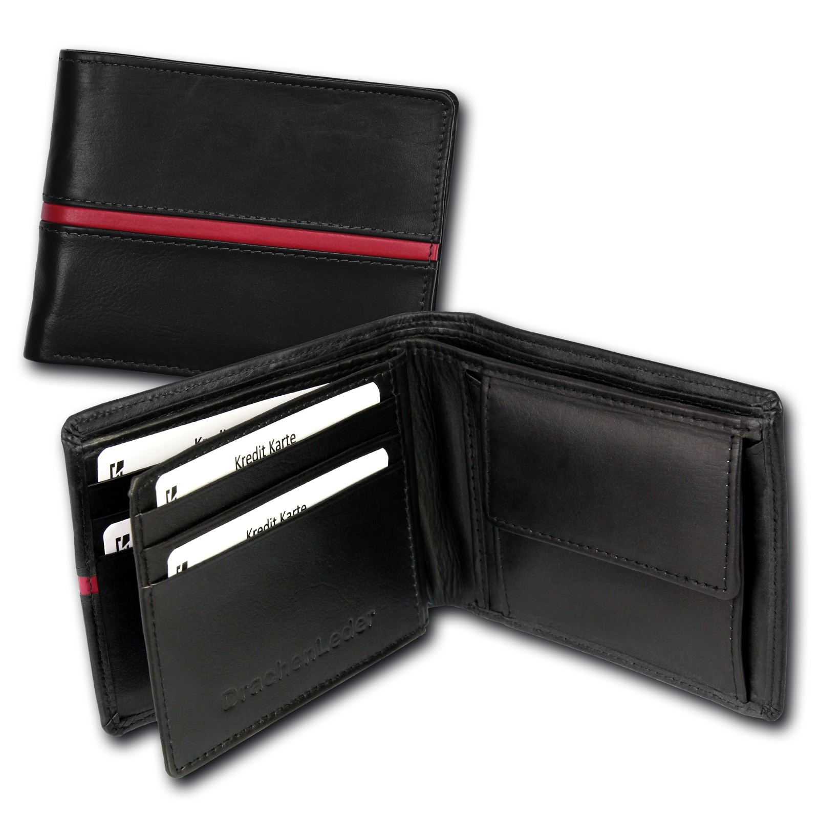 Portemonnaie Querformat Leder schwarz Geldbörse Brieftasche DrachenLeder OPS105S