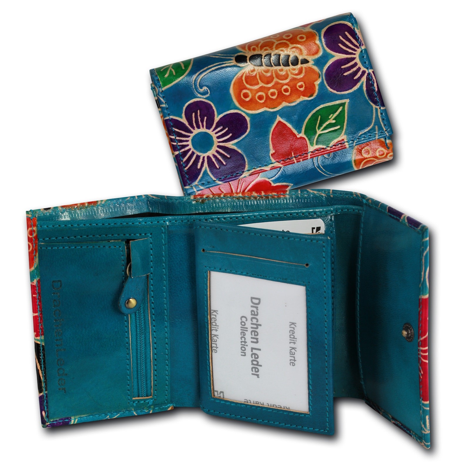 DrachenLeder Damen Lackleder blau mit Blumen OPS109F
