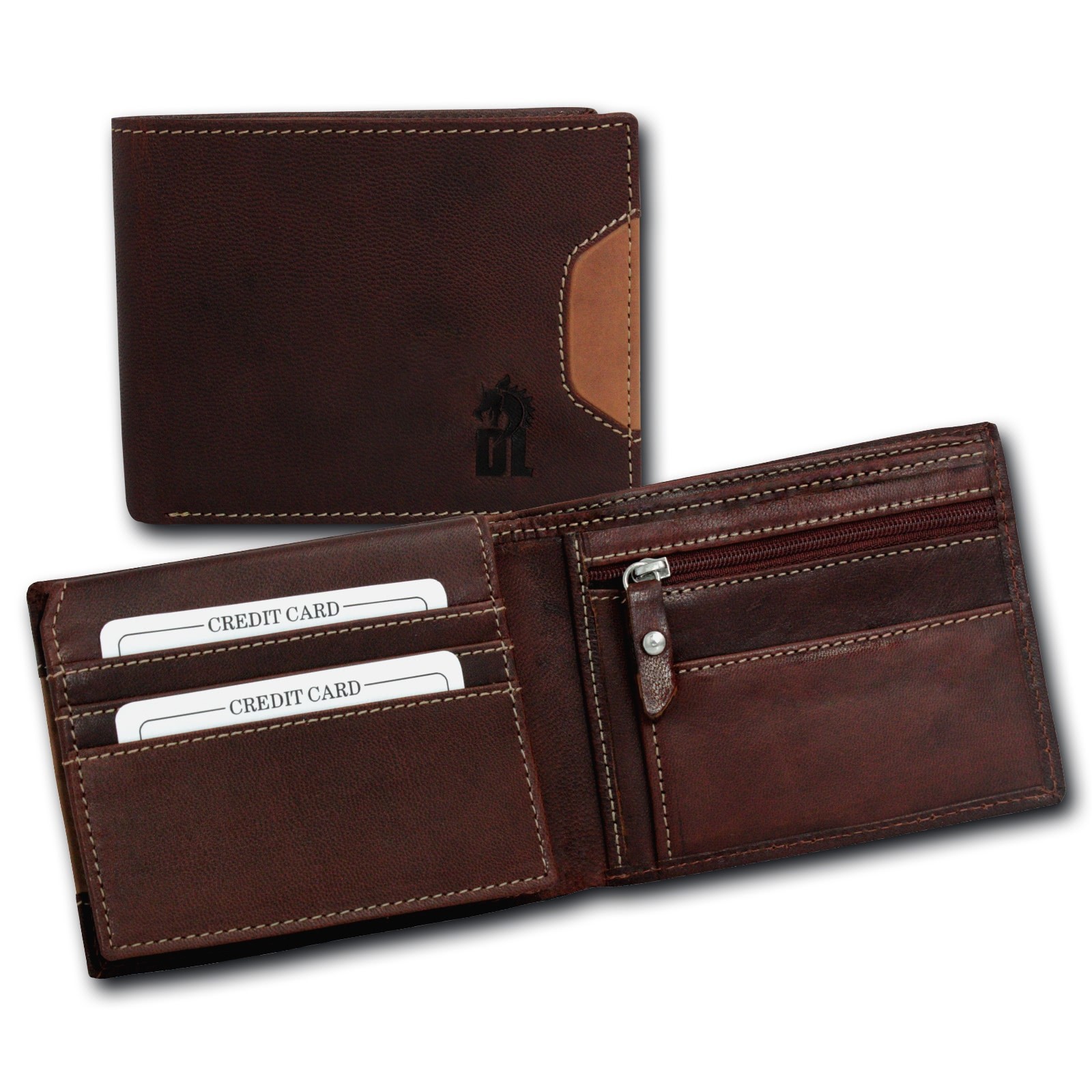 DrachenLeder braun Echtleder Portemonnaie Brieftasche Herren OPT001N