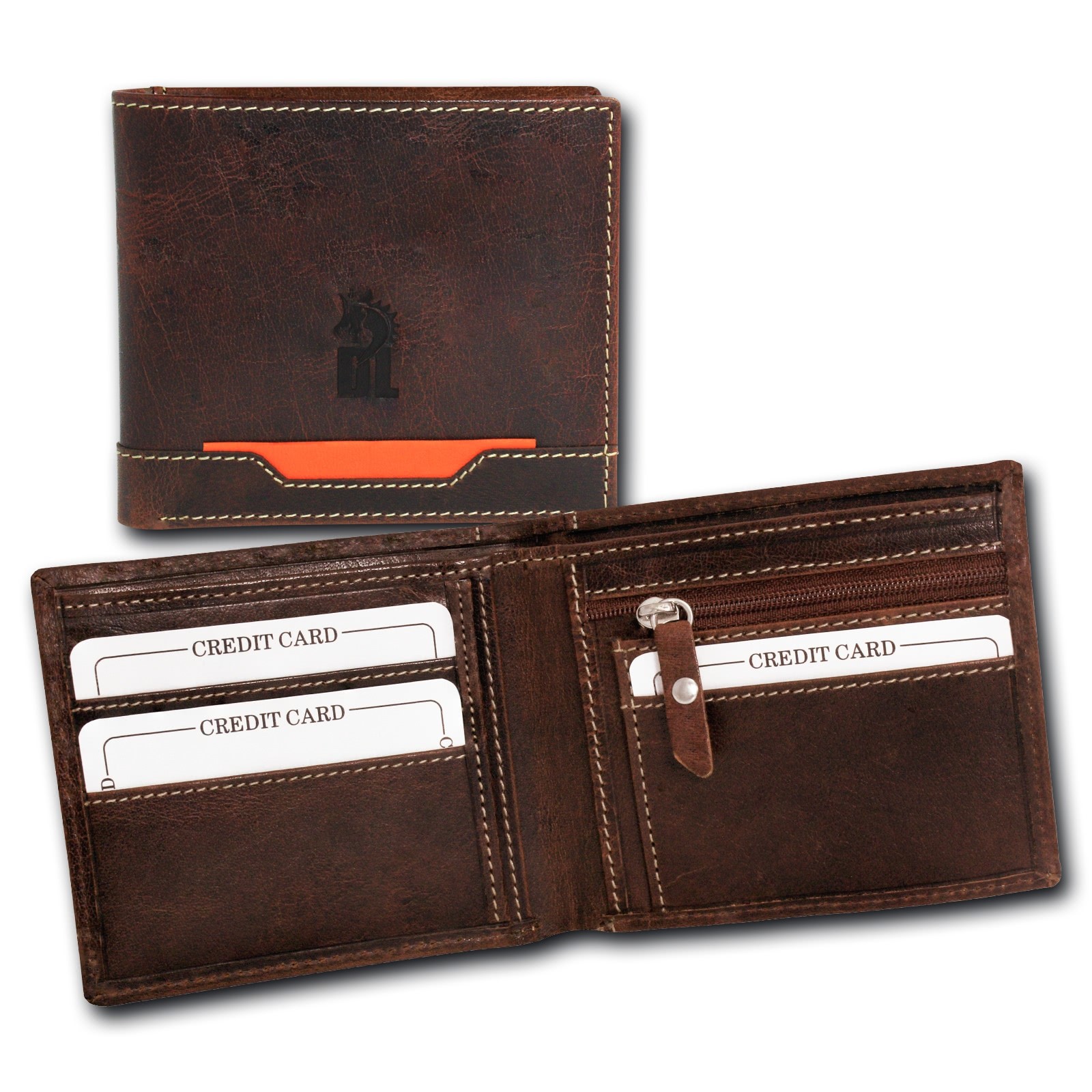 DrachenLeder braun Echtleder Portemonnaie Brieftasche Herren OPT021N