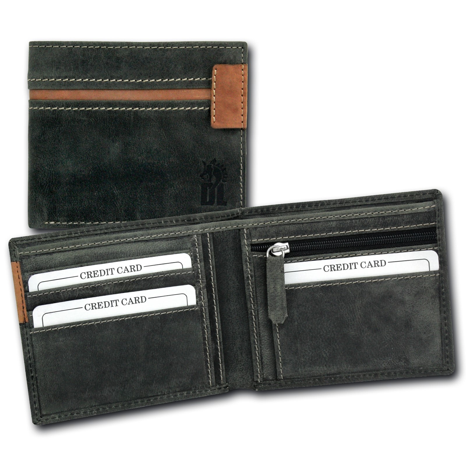 DrachenLeder Vintage grau, braun Echtleder Portemonnaie Brieftasche Herren OPT081K