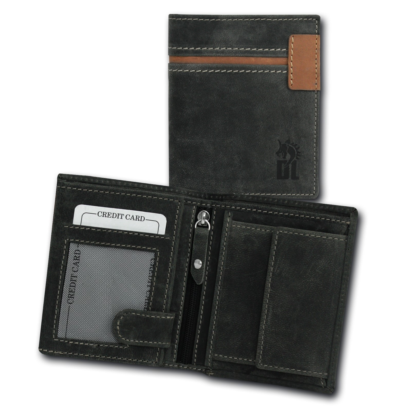 DrachenLeder Vintage Geldbörse grau, braun Echtleder Portemonnaie Brieftasche Herren OPT082K