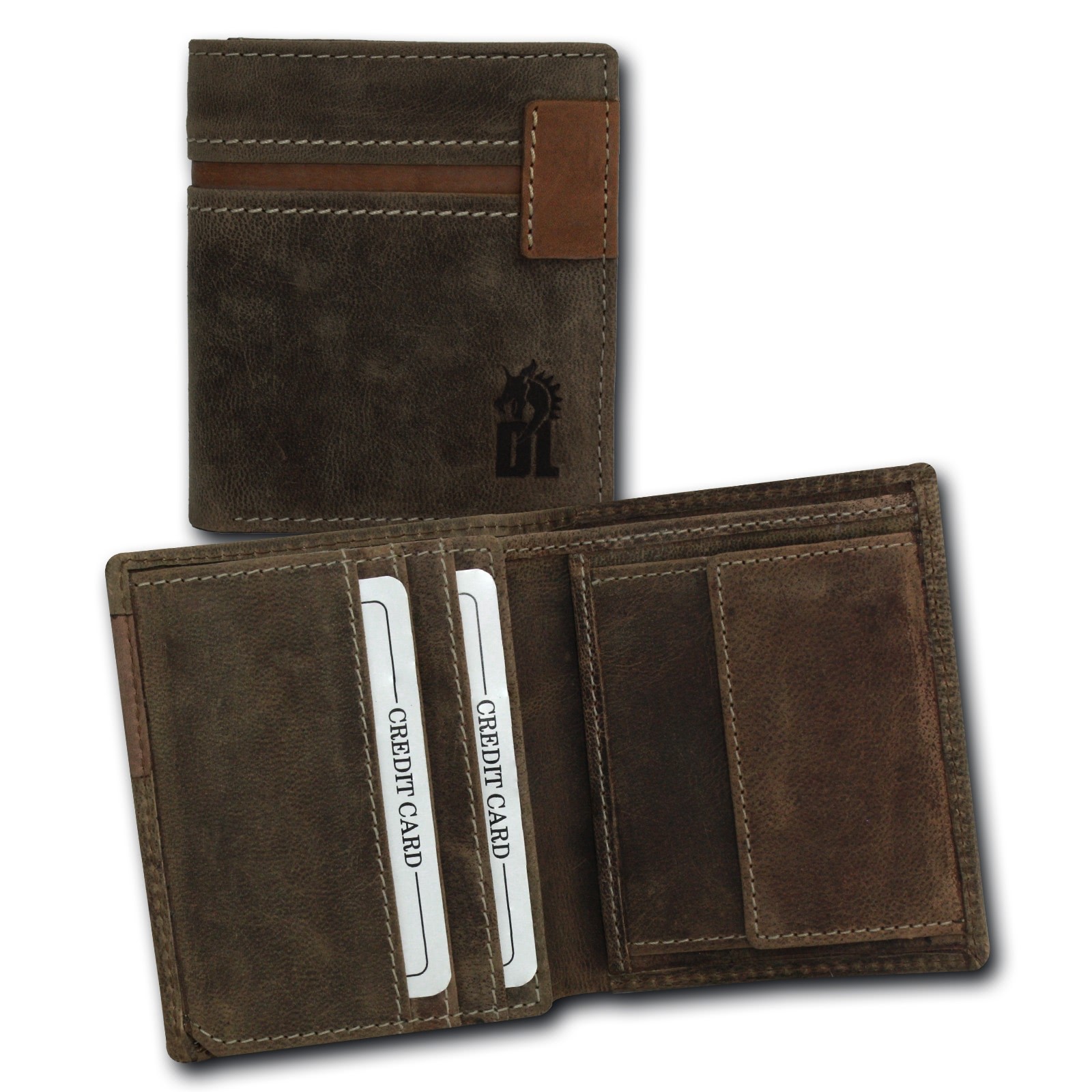 DrachenLeder braun Echtleder Portemonnaie Brieftasche Herren OPT084N