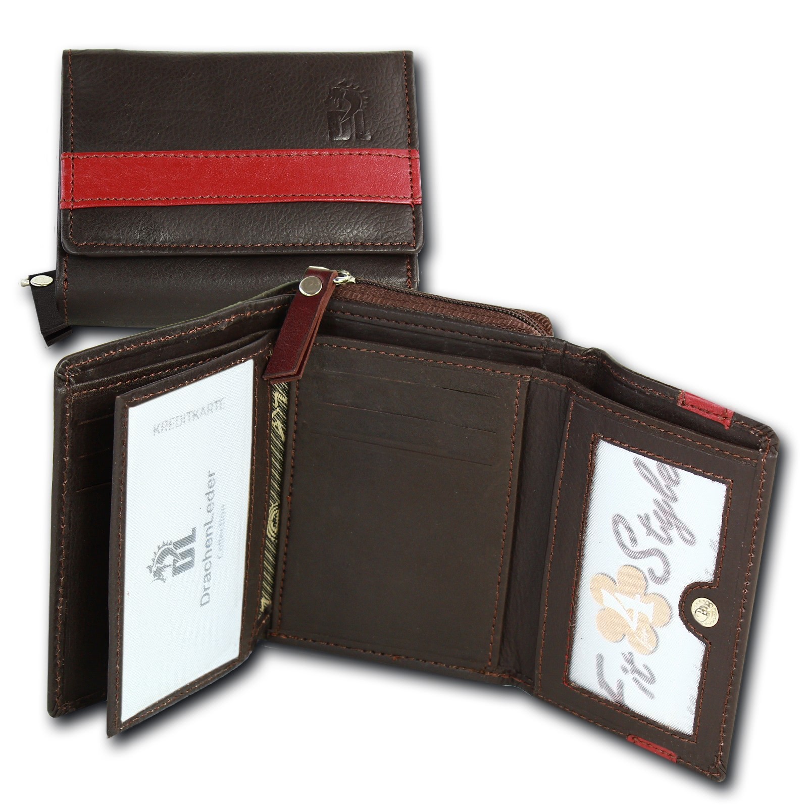 DrachenLeder braun dunkelrot Leder Portemonnaie Brieftasche OPZ100D