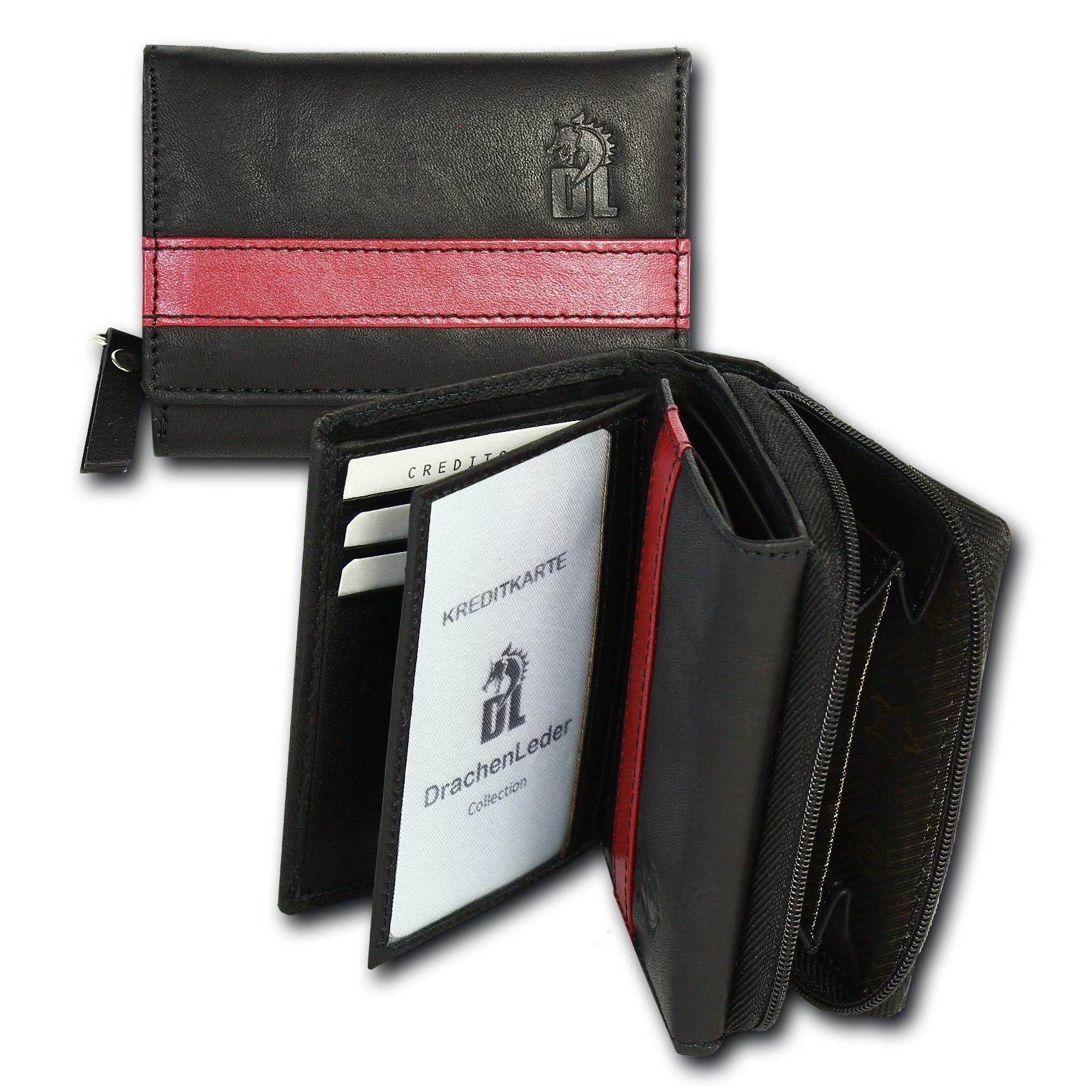 DrachenLeder schwarz rot Echtleder Portemonnaie Brieftasche OPZ100S