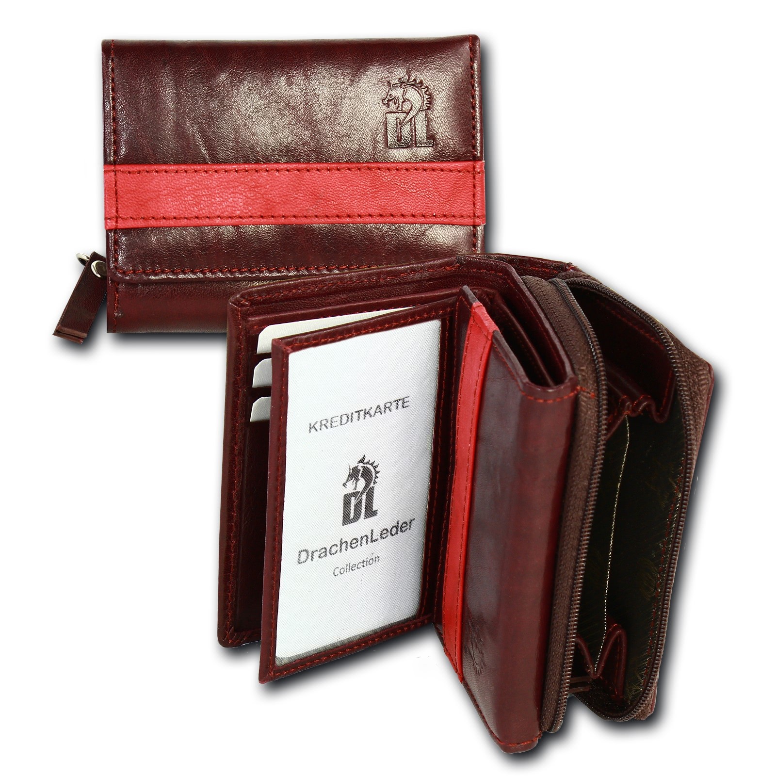 DrachenLeder dunkelrot, rot Leder Portemonnaie Brieftasche OPZ100V