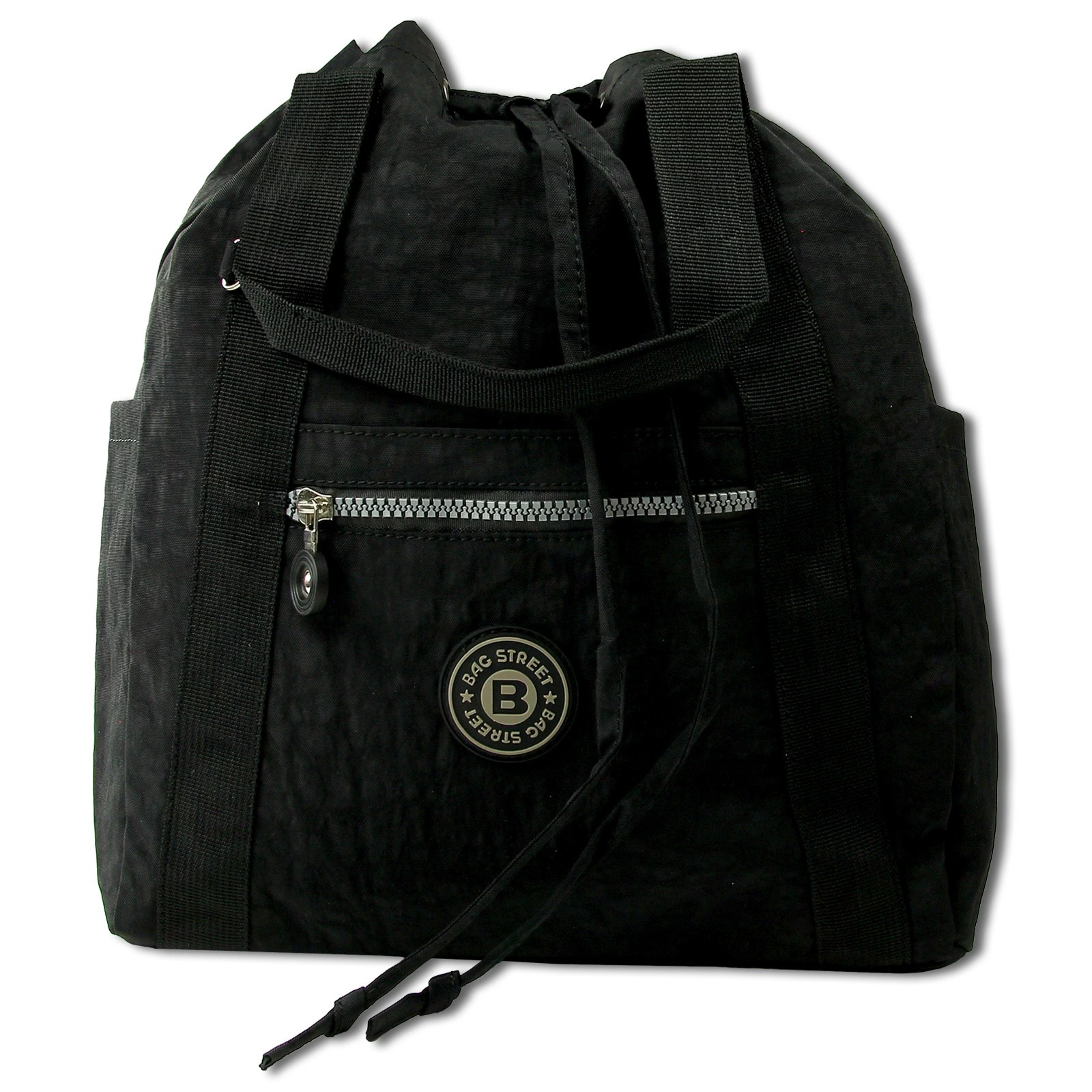 Bag Street Rucksack Crinkle Nylon schwarz trendiger Damen Handtasche ORJ202S