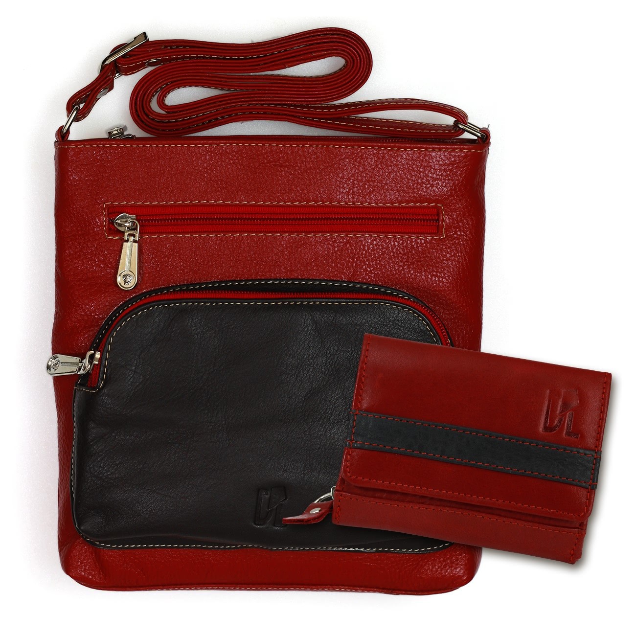 Umhängetasche + Geldbörse Set Leder rot DrachenLeder Geschenkset 2tlg. OSZ100R