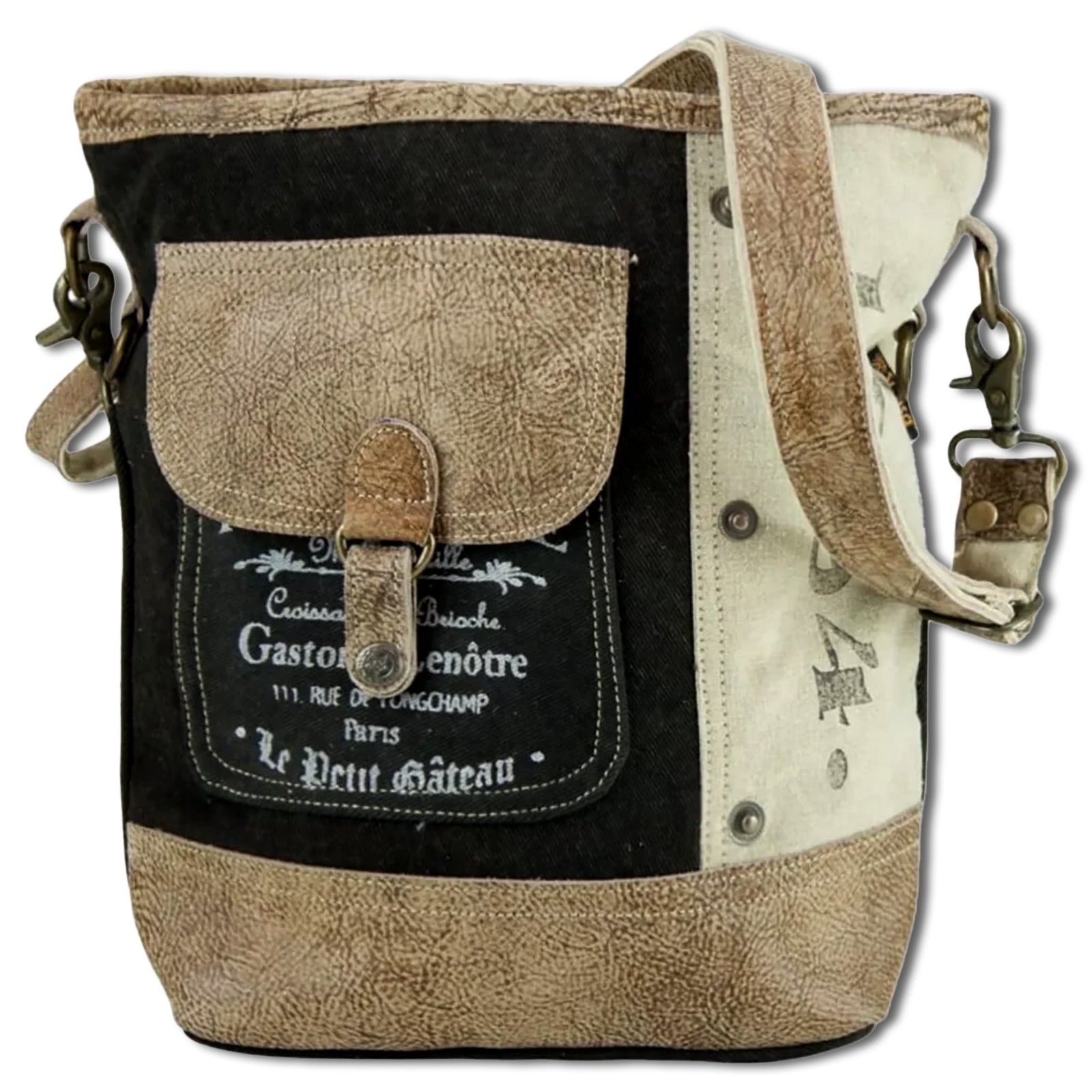 Sunsa Vintage Tasche Canvas mit Leder braun OTA201N