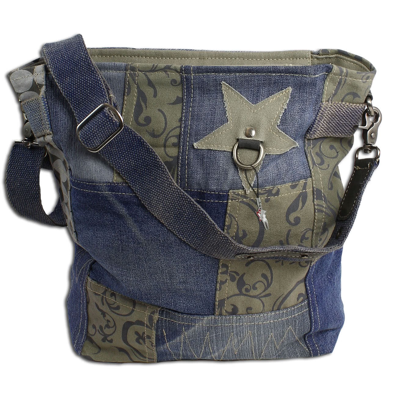 Sunsa Vintage Upcycle Patchwork Tasche Canvas Jeans Leder OTA205B