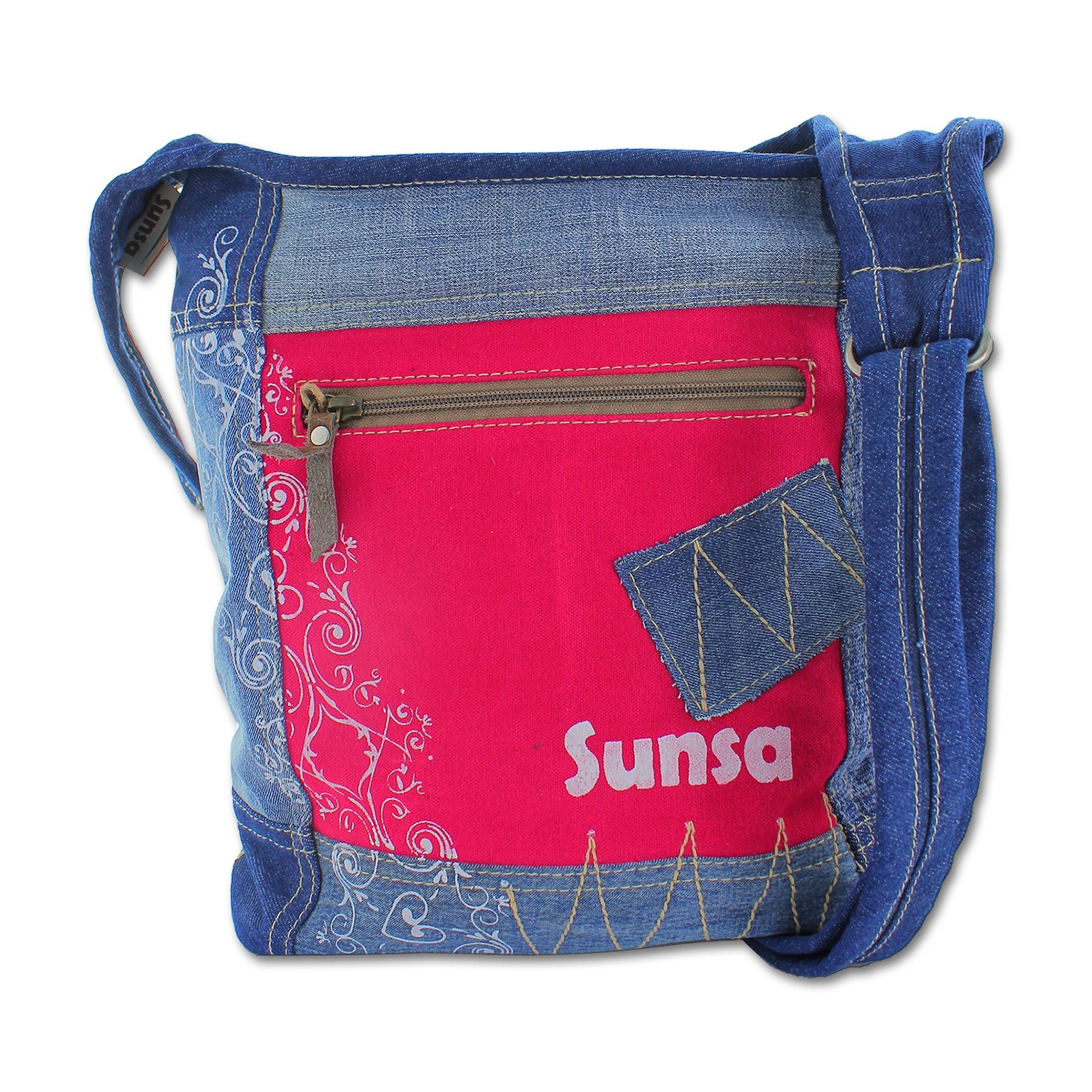 Sunsa Damen Canvas Jeans blau Hobo rot OTA210F